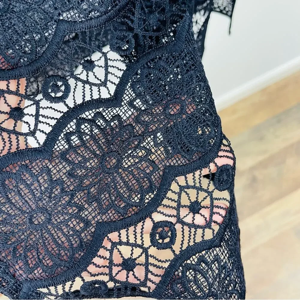 Betsey Johnson blue lace floral evening wedding party holiday midi dress 6 - Picture 6 of 8